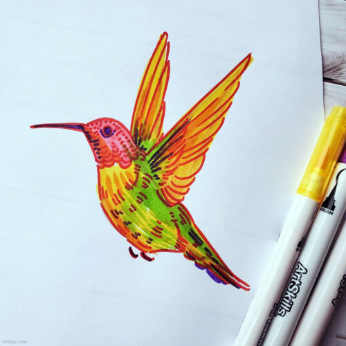 Hummingbird with ArtSkills double-ended brush-tip markers